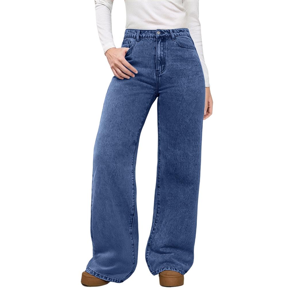 Women's Casual High-waist Light-washed Loose Wide-leg Straight Jeans
