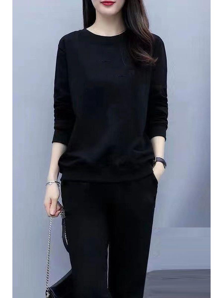 

High Cotton Fleece-Lined Women s Casual Slimming Sweatshirt Two-Piece Set - Autumn/Winter 2025 Collection Other