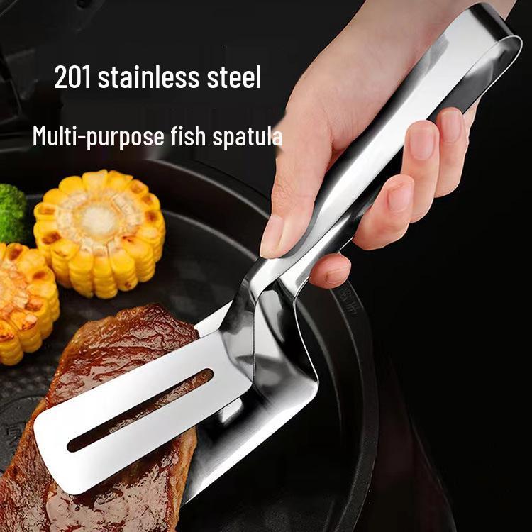 201 Stainless Steel Multifunctional Tongs and Spatula for Steak, Fish, and Barbecue with Oil-Draining Design