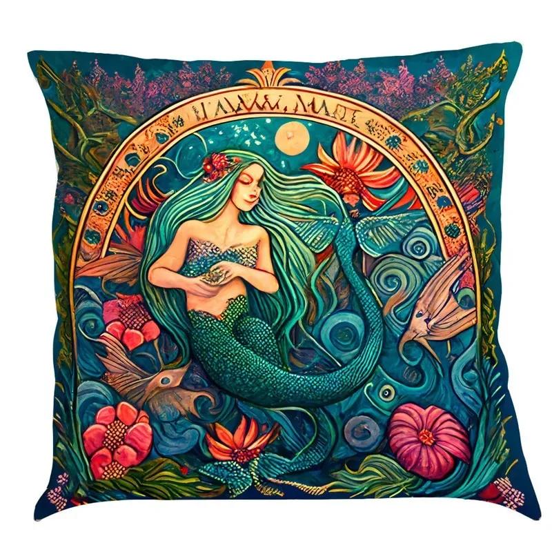 Luxury Home Decoration Pillowcase Car Living Room Sofa Cushion Cover Marine Life Painting Pattern Cushion Cover