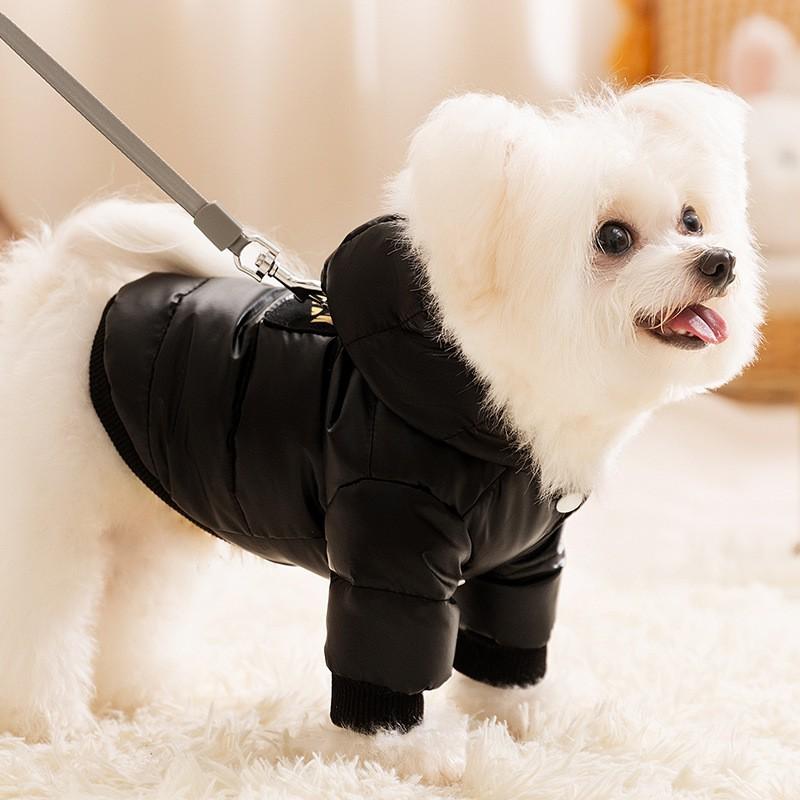 Warm Hooded Dog Winter Coat With Leash Ring 4-Leg Design Small Breeds Like Poodle Schnauzer