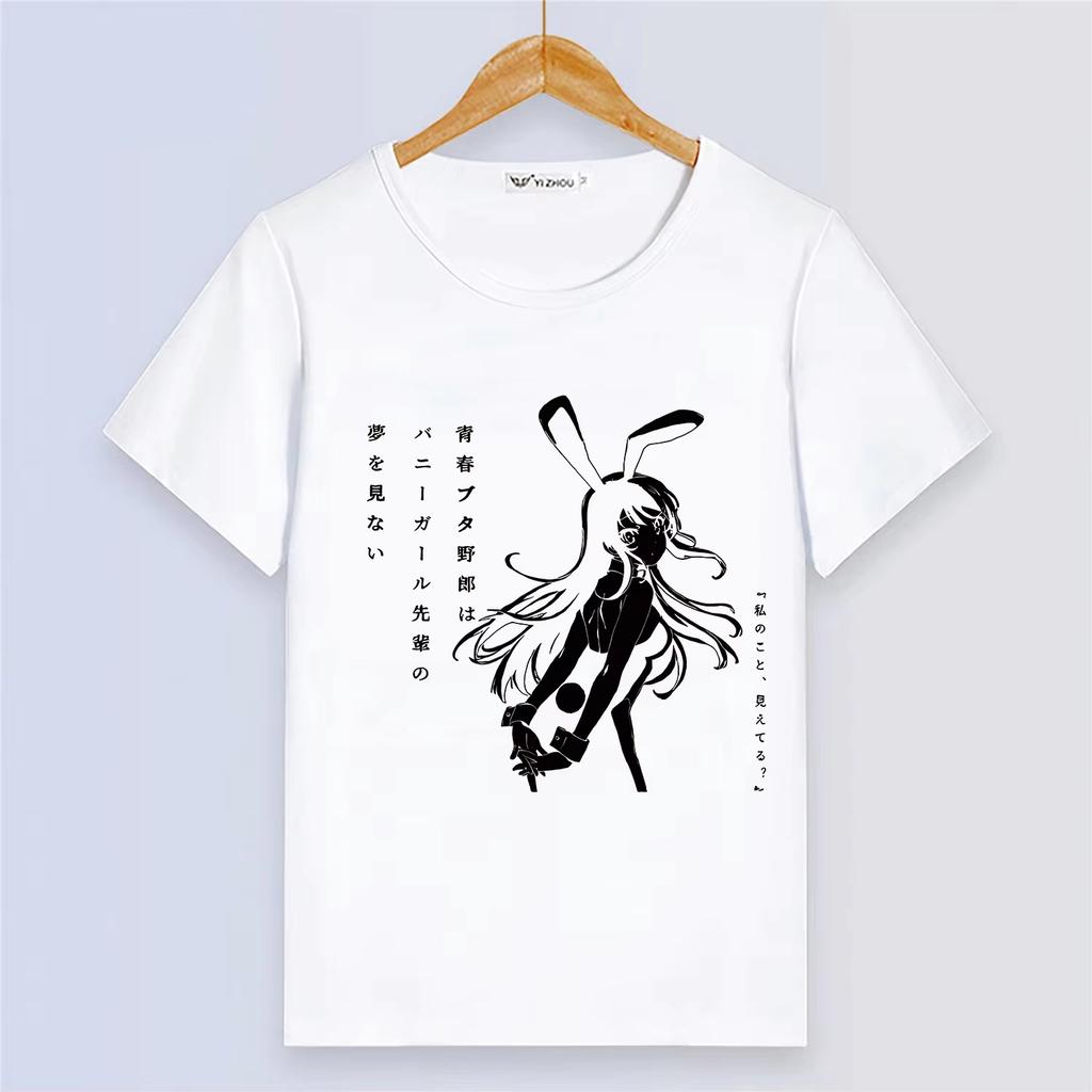 Anime Rascal Does Not Dream of Bunny Girl Senpai Summer Short Sleeve Cartoon Print Girls White Modal Women And Men T-Shirt