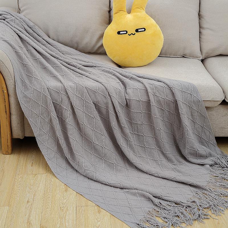 Modern Minimalist Diamond Pattern Solid Color Knitted Blanket - Customizable Car or Bed Nap Blanket