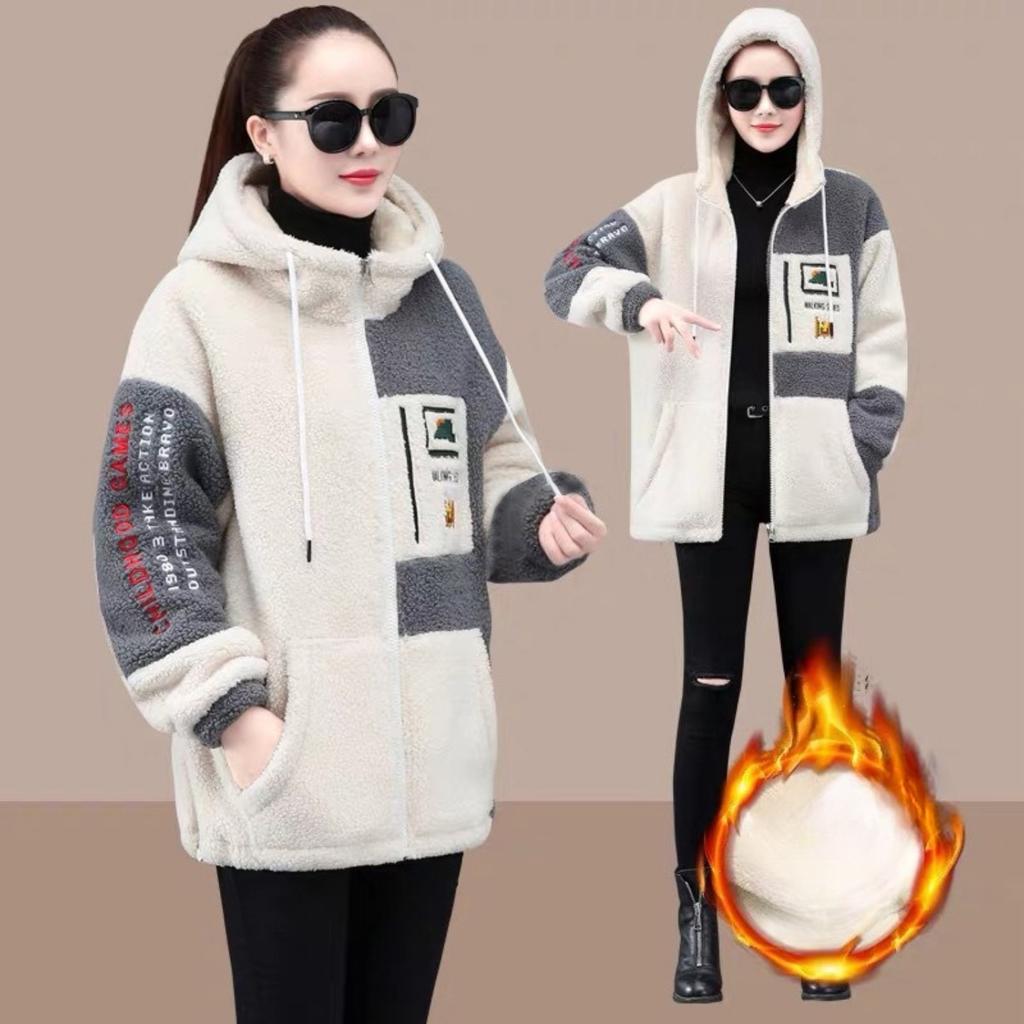 Women's Hooded Long Sleeve Loose Fit Casual Open Front Fleece Jacket Outerwear Coat