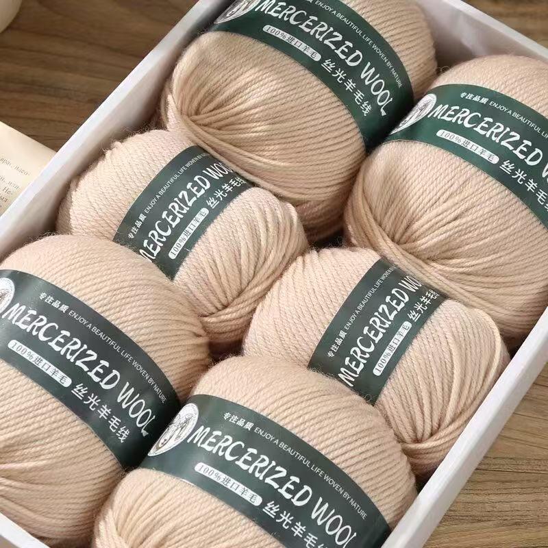 100% Pure Mercerized Merino Wool Yarn, 50g - Medium Thickness for Hand Knitting