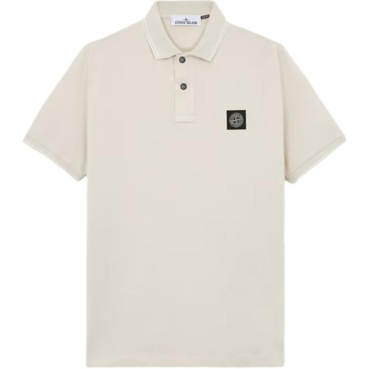 

STONE ISLAND Однотонная футболка-поло с логотипом, мужские топы, бежевый 81152SC18-V0097 M