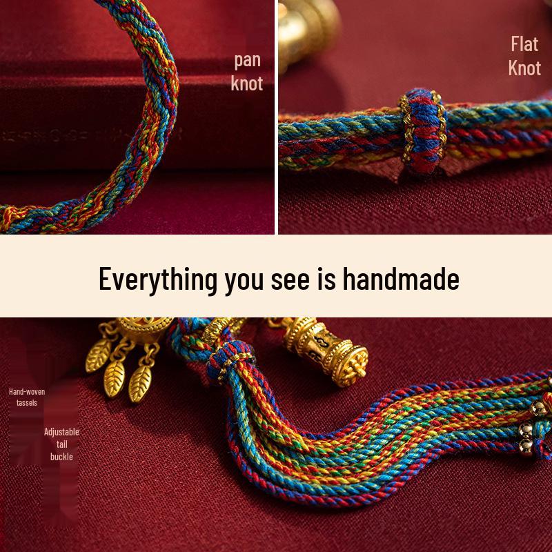 Tibetan Braided Five-Color Mantra Bracelet – Red, Adjustable, Couple Style