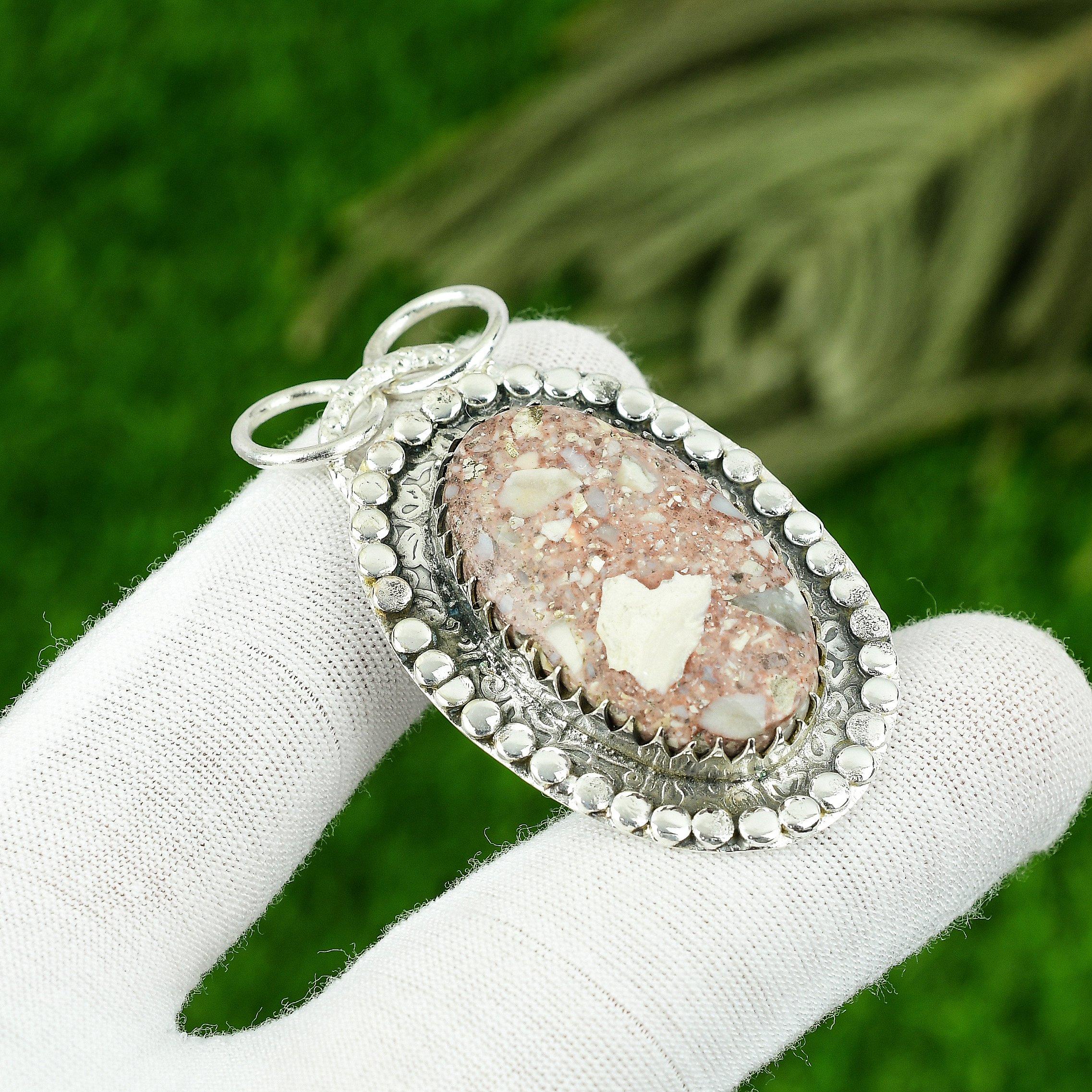 

Natural Brecciated Mookaite Gemstone Pendant Red 925 Sterling Silver Jewelry