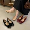 Retro Gentle Style Evening Shoes One-word Buckle with Square Head Mary Jane Shoes Versatile Commuting Height Increase Ballet Single Shoes Women