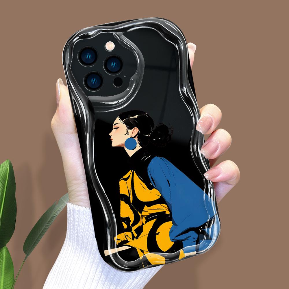Kreslený vzor krémová textura pouzdro vlnitý okraj měkký silikonový kryt pouzdro na telefon pro iPhone Samsung Huawei Honor Xiaomi Redmi Infinix Tecno