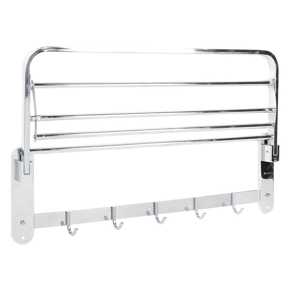 Stainless Steel Foldable Towel Rack Multifunctional WallMounted Bathroom Shelf with Hook