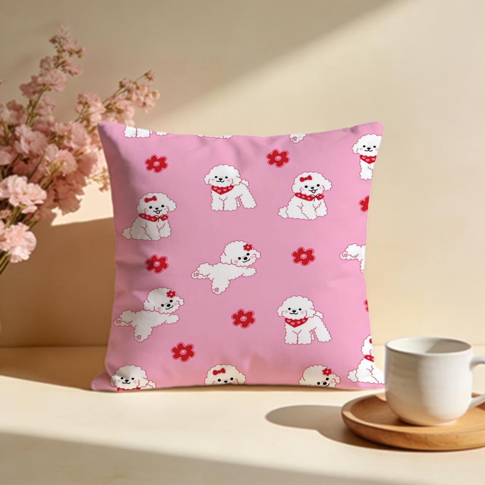 Fluffy Bichon Frise Pattern Cushion Cover Soft Pillow Cases for Home Bedroom Living Room Sofa