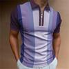 Trendy Short-sleeve Striped Polo Shirt with Half-zip, Great for Casual Daily Outfits.