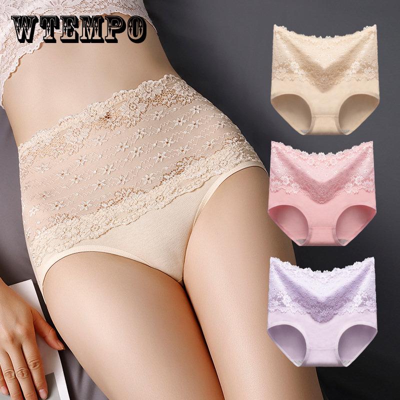 5pcs/pack High Waist Briefs Panties Women Sexy Lace Underwear Plus Size Bamboo Cotton Panties