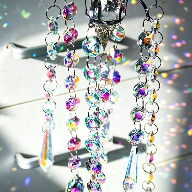 Glass Sunlight Pendant Set, 10 Piece Faceted Accent for Window Display, Party Styling and Home Room Display Use