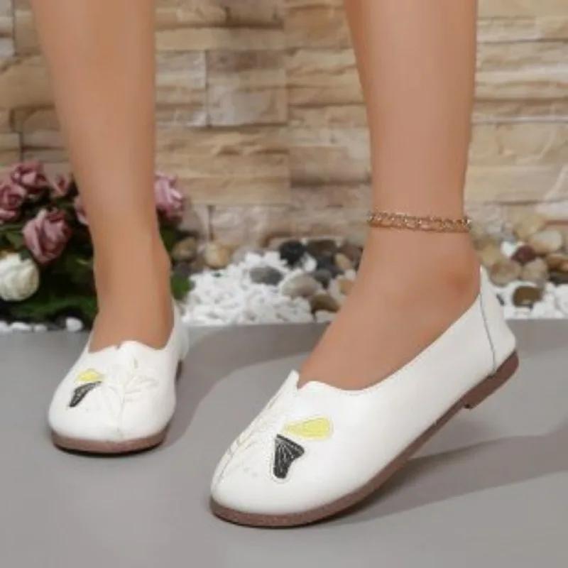Fashion Women's  PU leather shoes, women's slip on walking shoes, mother's butterfly loafers, women's comfortable flat shoes