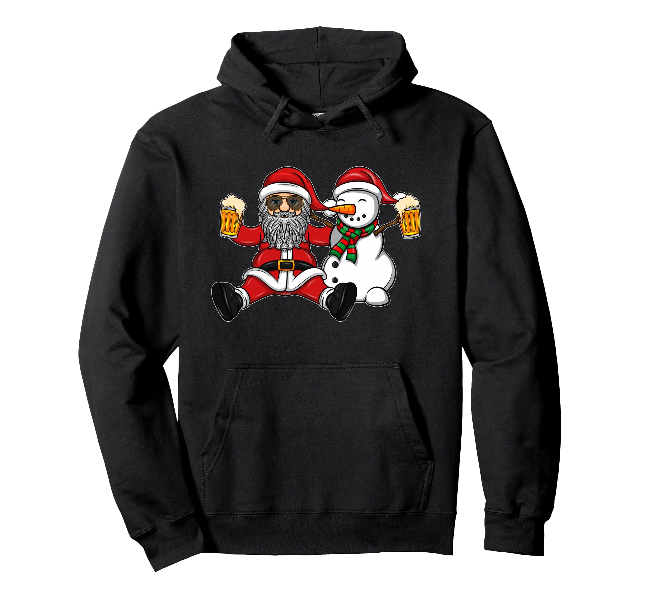 

Beer Drinking Santa and Snowman Hoodie чёрный