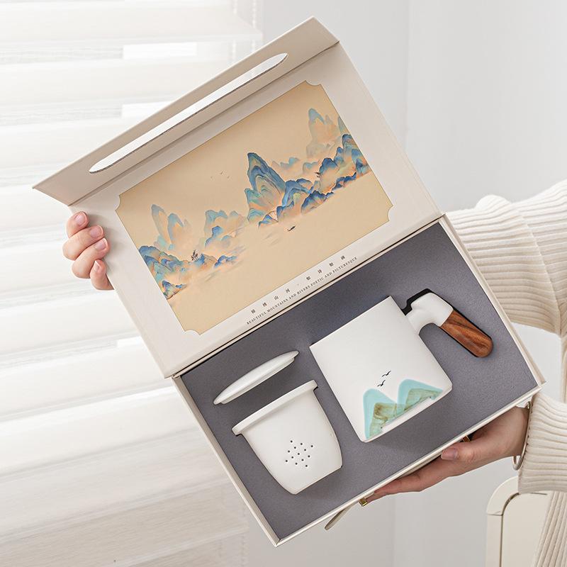 Ceramic Mug with Lid Filter Tea Separation Teacup Office Cup Water Cup Business Gift