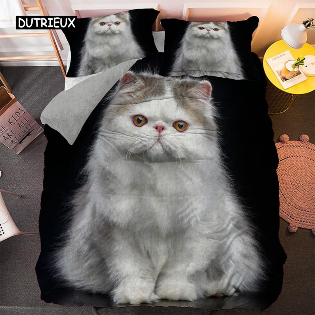 

Комплект постельного белья Lovely Pet Cat, односпальные и двуспальные покрывала с рисунком животных, пододеяльник размера King Queen, пододеяльник с рисунком котенка EU single(135x200cm)