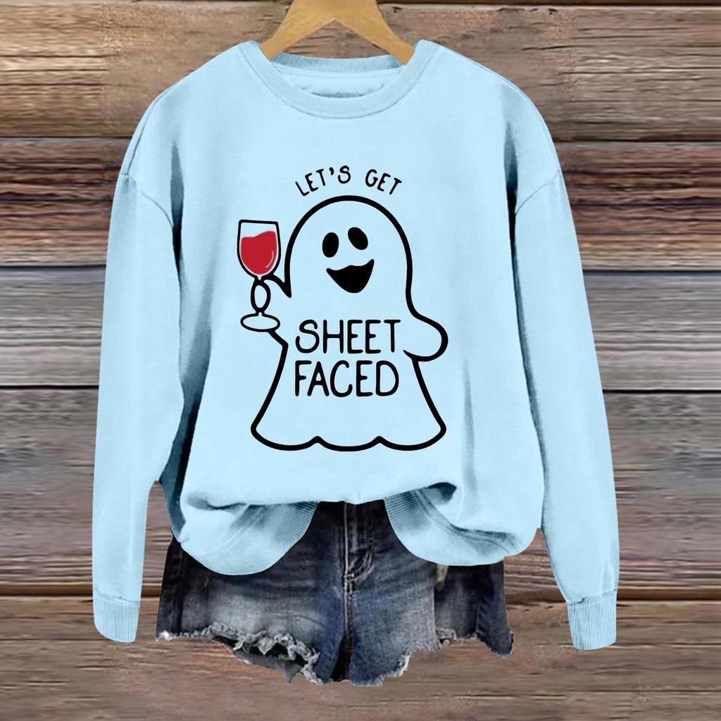 Halloween Sweatshirts For Women Cute Ghost Long Sleeve T Shirt Fashion Sweatshirt