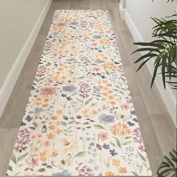 Boho Floral Runner Rug Carpet Elegant Nature Inspired Woodland Gothic Dark Botanical Rug  Vintage Green Cottagecore Floral Decor 40X60CM
