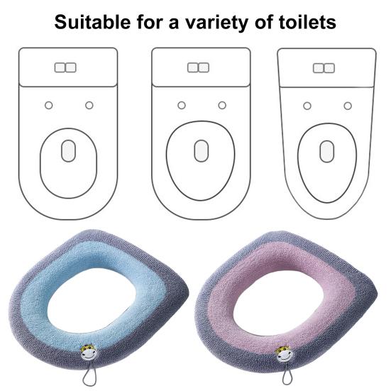 Toilet Seat Cover with Lanyard Easy Installation 4-season Bathroom O-shaped Knitting Closestool Mat Daily Use