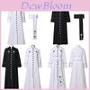Robe de Padre Feminino com Gola Alta, Batina Romana, Cinto, Estilo de Rua, Branco/preto, XS-5XL
