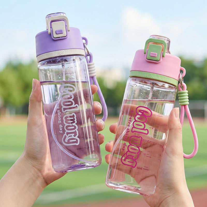 Water bottle summer multi-functional spray water cup with scale large capacity leak-proof direct drinking cup outdoor portable sports water cup