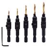 5Pcs 1/4'' Hex Shank Countersink Drill Bit Set HSS Woodworking Pilot Screw Holes
