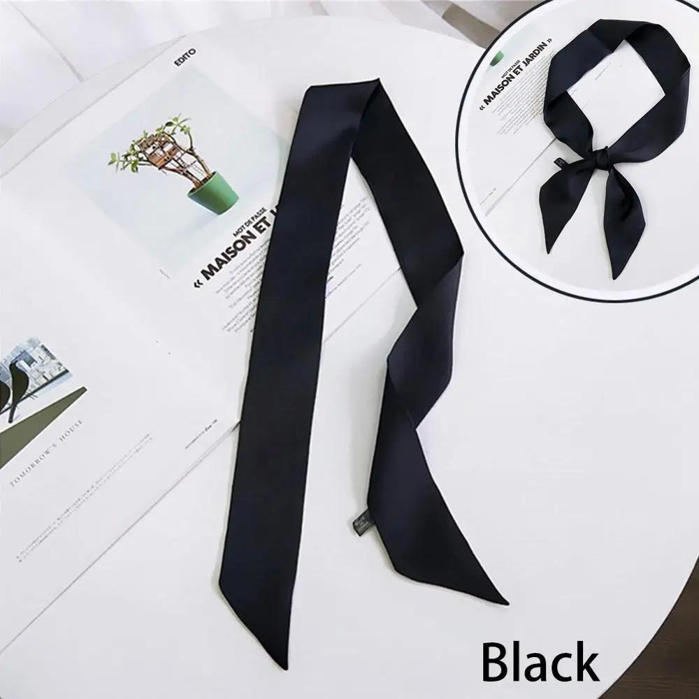 

New Women Ribbon Silk Scarf Solid Beautiful Girls Hair Band Bag Handle Wraps Neckerchief Autumn Small Neck Scarves чорний