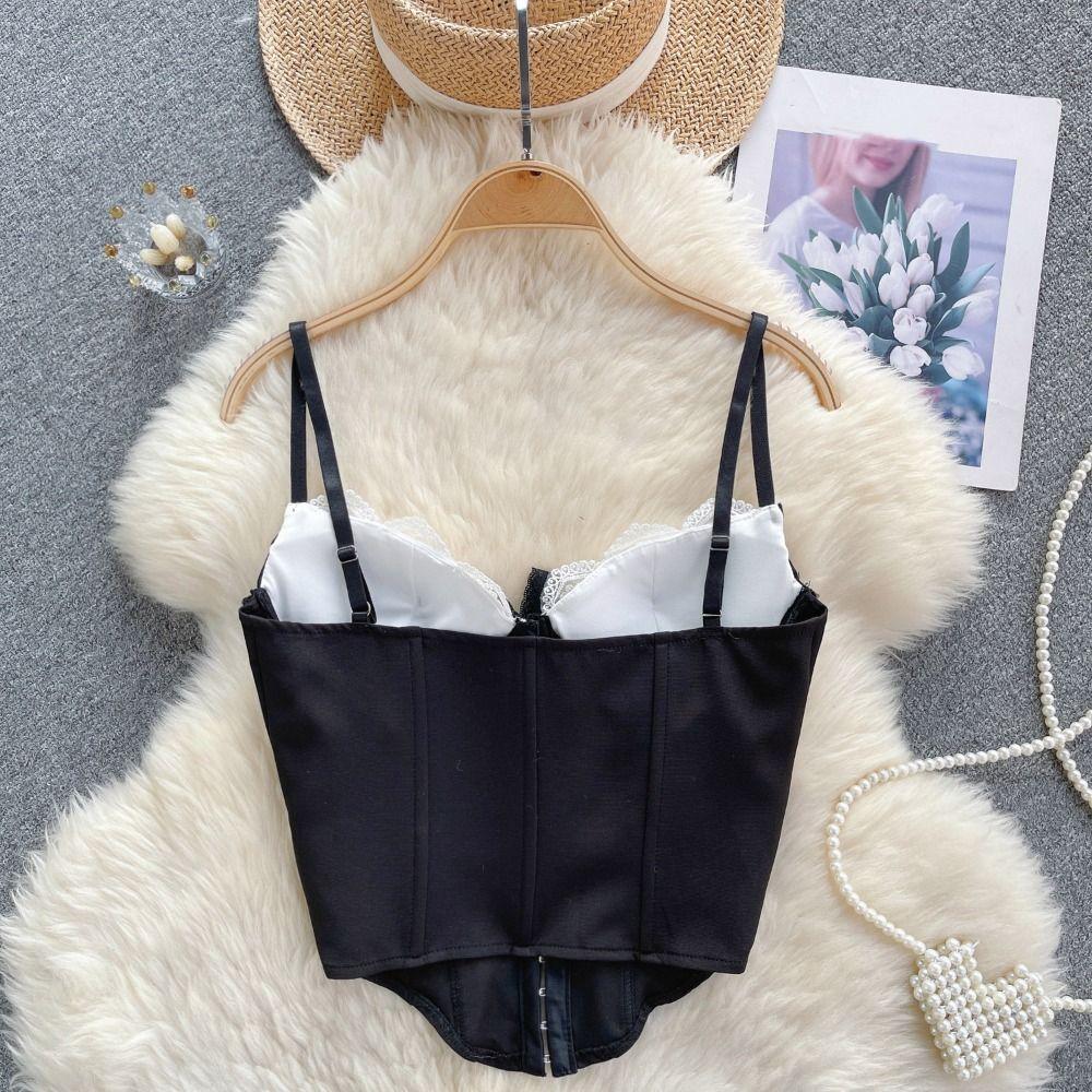 Ruffle Lace Flower Camisole Buckle Slim Crop Tops Fashion Lace Corset  Spring Summer