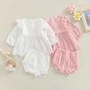 Citgeett Autumn Solid Toddler Baby Girls Clothes Set Long Sleeve T-shirt Tops and Elastic Casual Ruffle Shorts Suit