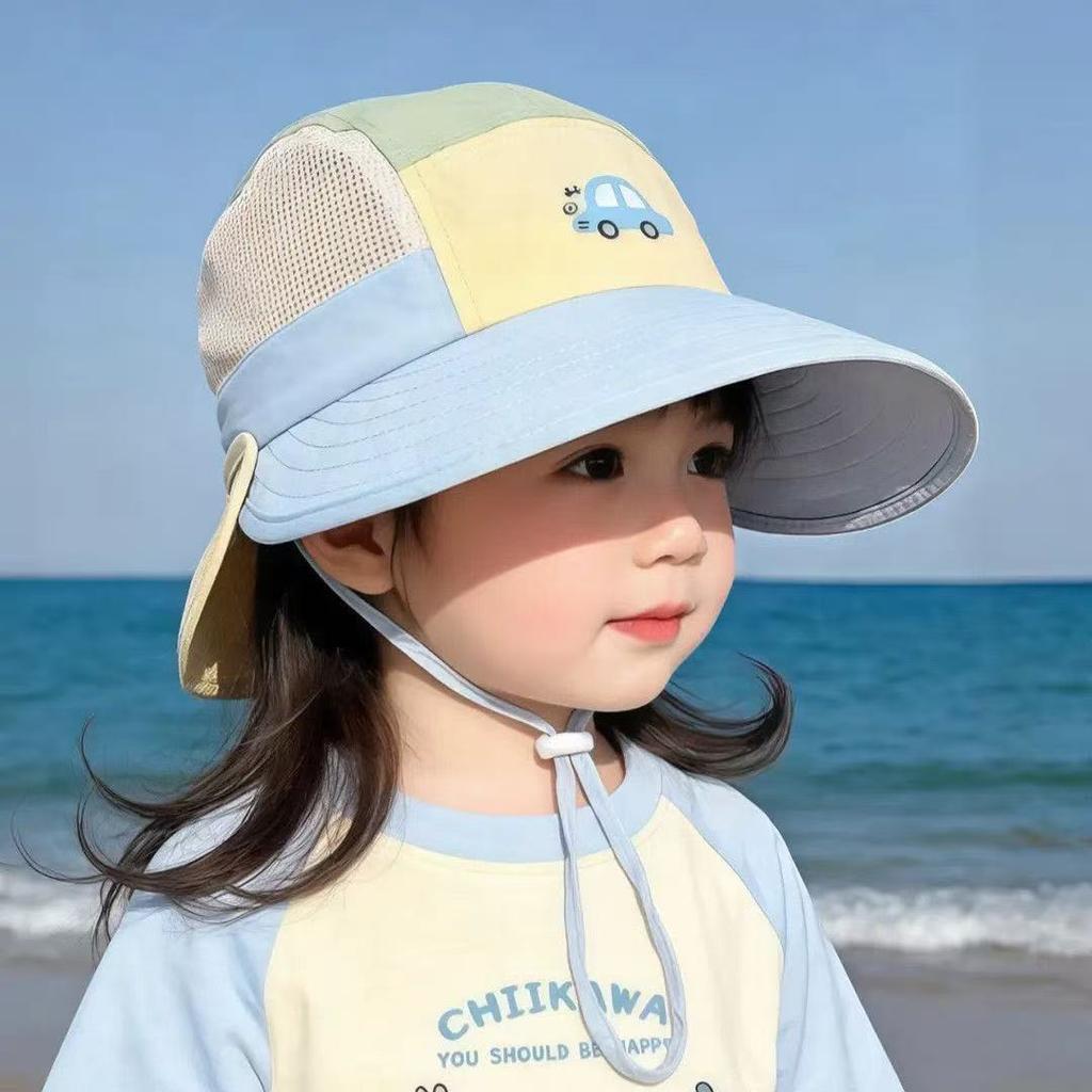 Children's sun hat summer thin design sun protection large brim breathable mesh shawl hat women's fisherman hat