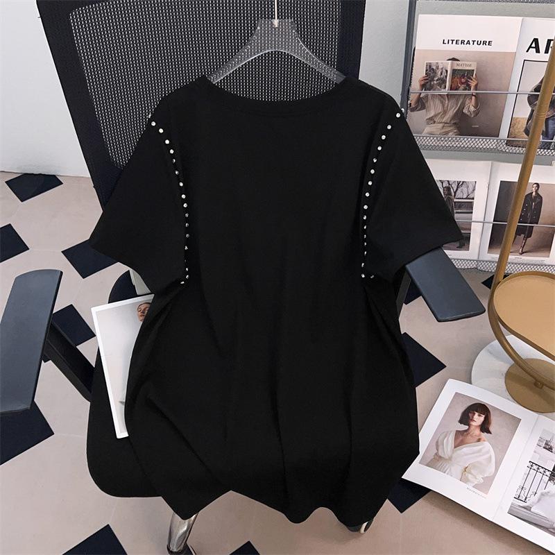 Women's Plus Size Slimming Loose Mid-Length Short-Sleeve T-Shirt (Sizes 200/300/350 Jin)