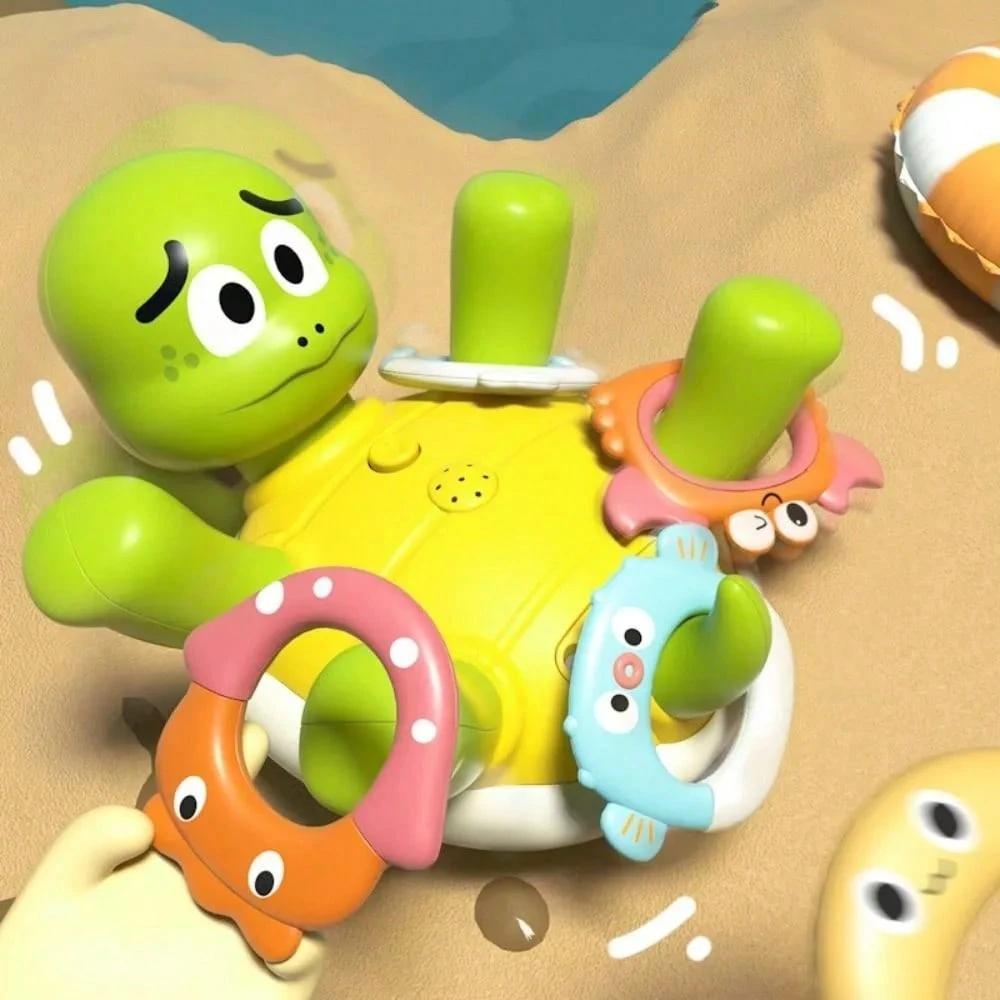 Electric Spraying Turtle Bath Toy,Rechargeable Fountain Pool Learning Set With 5 Stacking Rings,Rotating Water Jets For Toddlers 18M-6 Years,