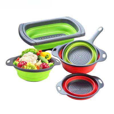 Silicone World Foldable Stretch Drain Basket Fruit Vegetable Washing Basket Strainer Colander Stacked Drainer Kitchen Tools