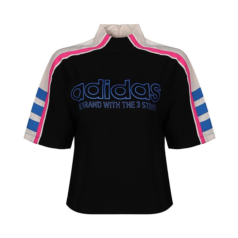 Adidas Originals Og Tee Color Block Letter Stripe Soft Comfortable Pullover Short Sleeve T-Shirt Women Tops Black DH4188