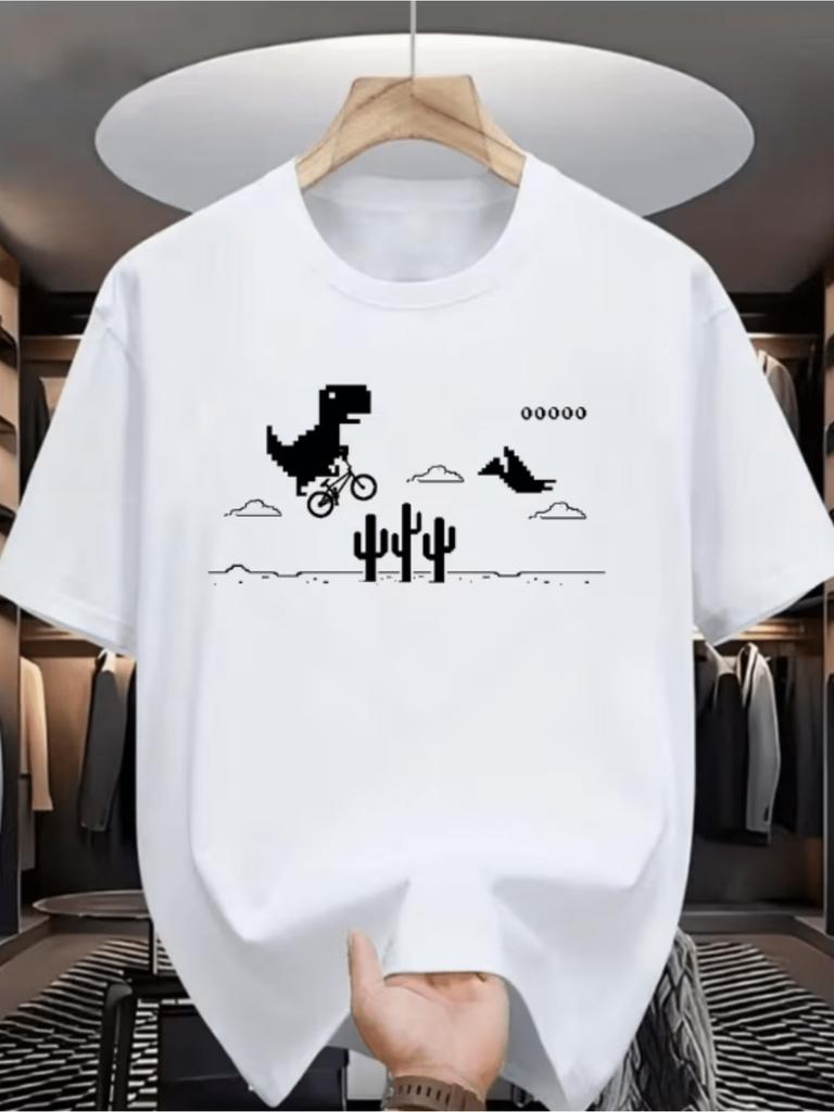 Pixel Dinosaur T Shirt Unisex Unisex Vintage Game Scene Minimal Print Short Sleeve Cotton Street Tops