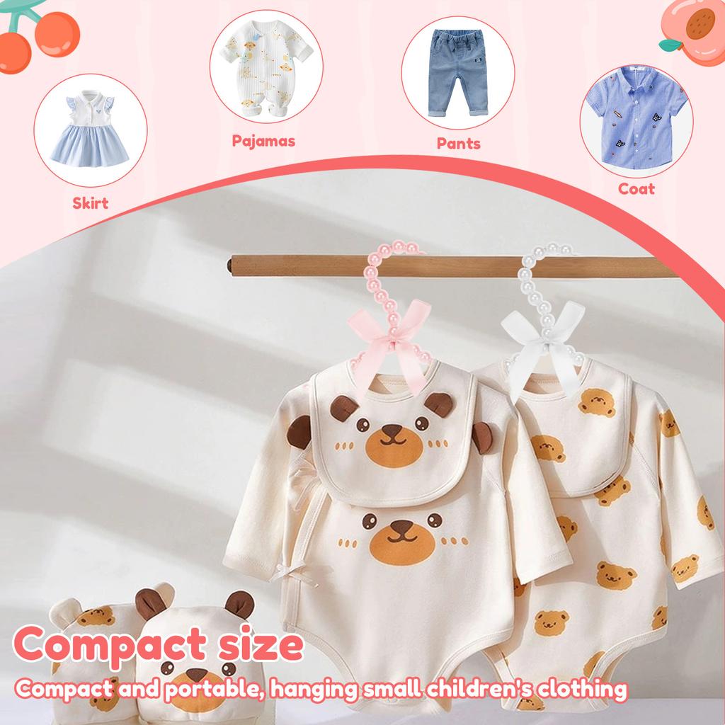 12 Stück Perlenbügel Kinder mit exquisitem Design Kleine Perlen Schleife Kleiderbügel für Säuglings-Baby Mädchen Jungen
