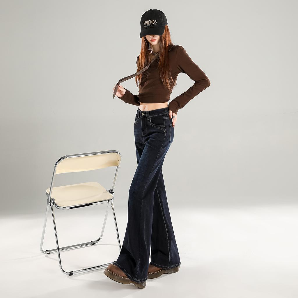 American retro micro-flared jeans women's spring new high-waisted and thin loose horseshoe pants without legs