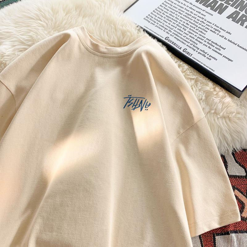 Cotton short-sleeved T-shirt men's new summer retro simple top youth large size T-shirt