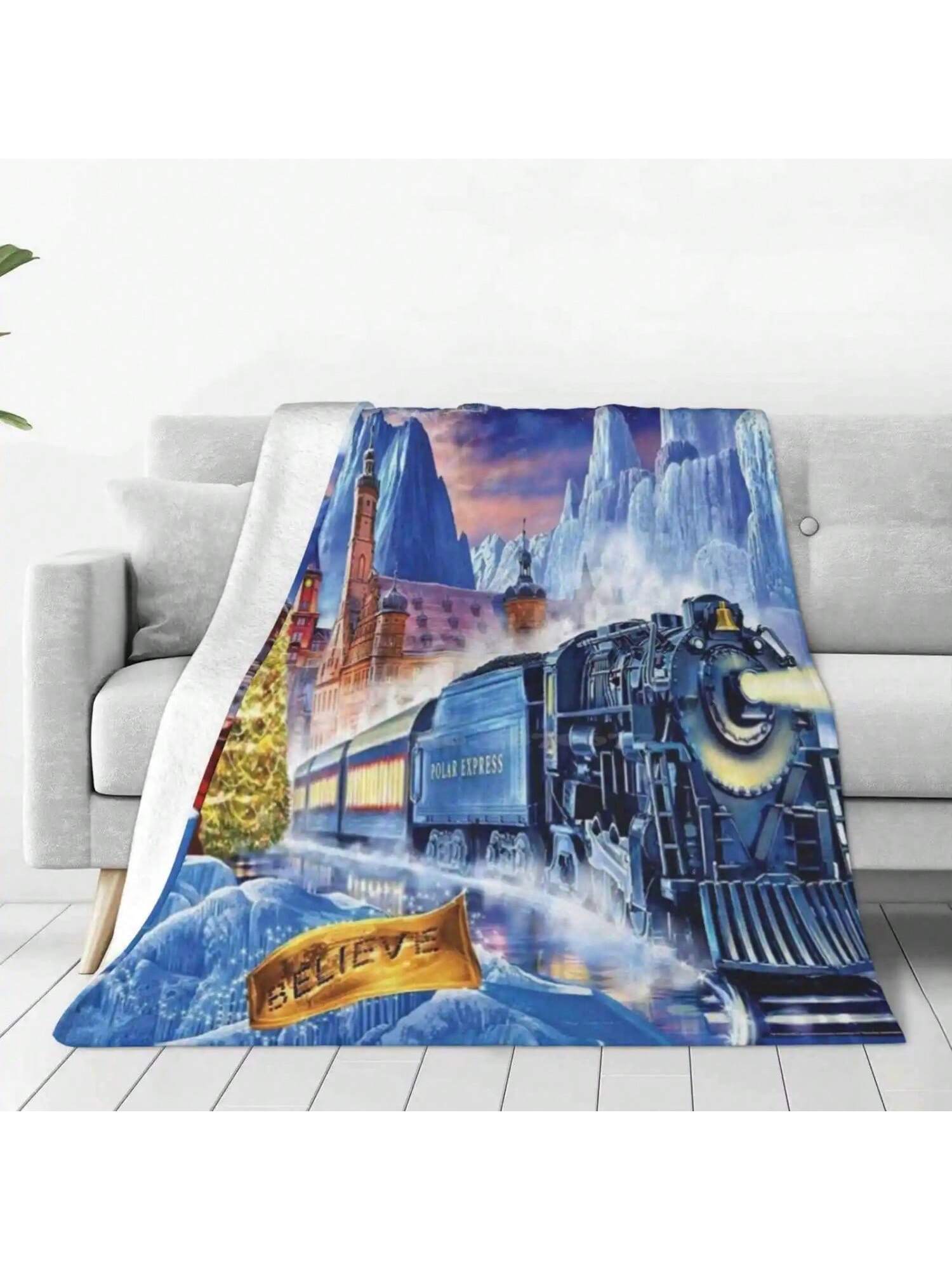 Polar Express Christmas Holiday Creative Design Comfortable Warm Flannel Blanket Polar Express Christmas Train 75X95CM