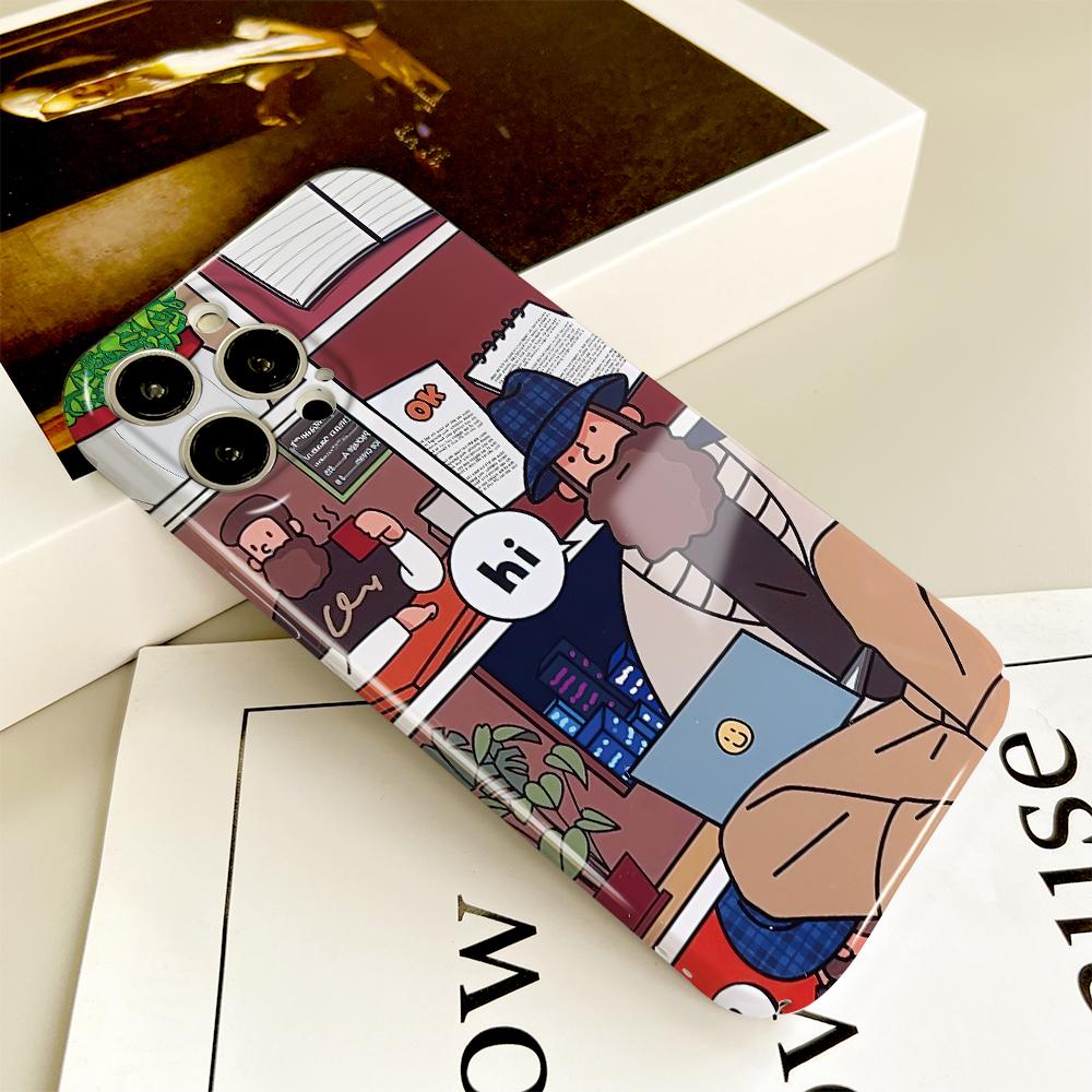 For iPhone 16 Samsung S23 S22 A13 A23 A52 A33 Huawei Honor Xiaomi Redmi OPPO Vivo Cartoon Old Man Design Full Lens Protect Hard Shockproof Back Case