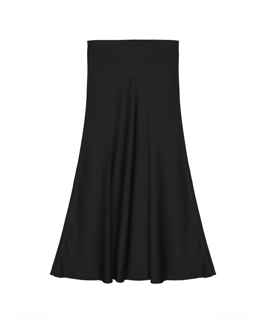 Nigaennikol Satin Flare Long Skirt_Black