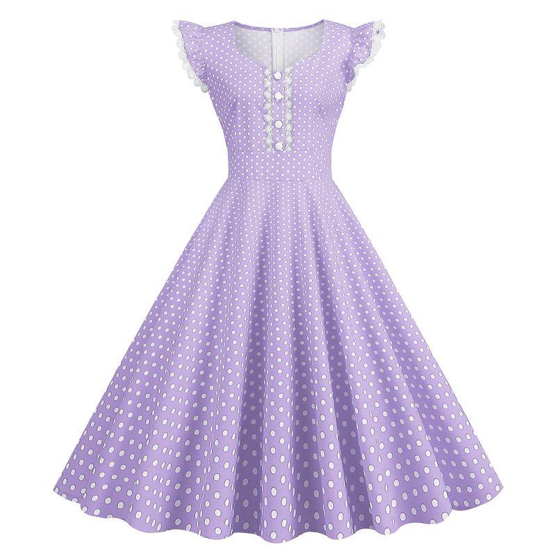 

Polka Dot Slim Lace Stitching Sleeveless Swing Dress Purple 2XL