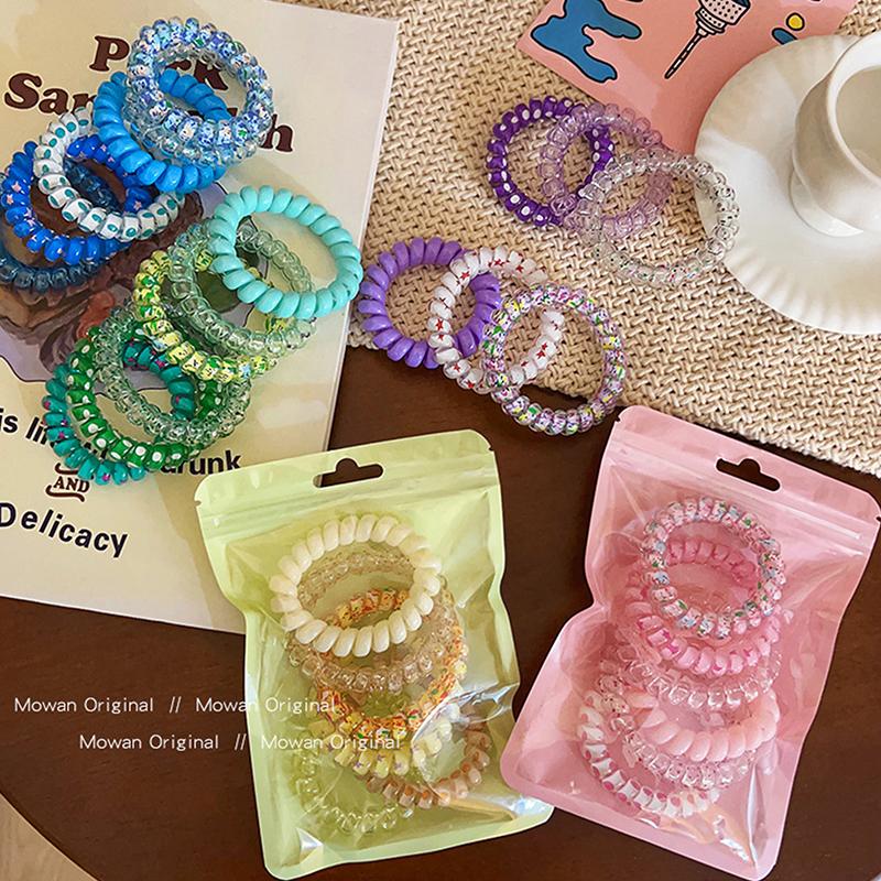 6Pcs Candy Color Hair Rope Girl Summer Telephone Wire Elastic Hair Band Frosted Spiral Cord Rubber Hair Tie Stretch Headband