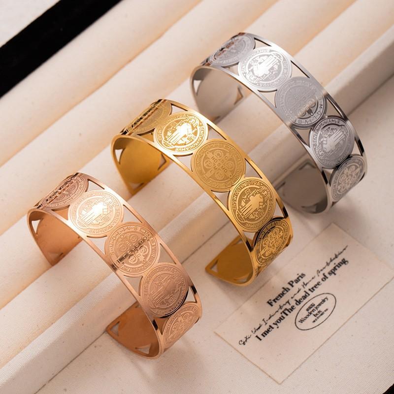 Retro Viking Pattern Cold Wind Opening Bracelet Exaggerated Simple Design Bracelet Light Luxury High-End Jewelry