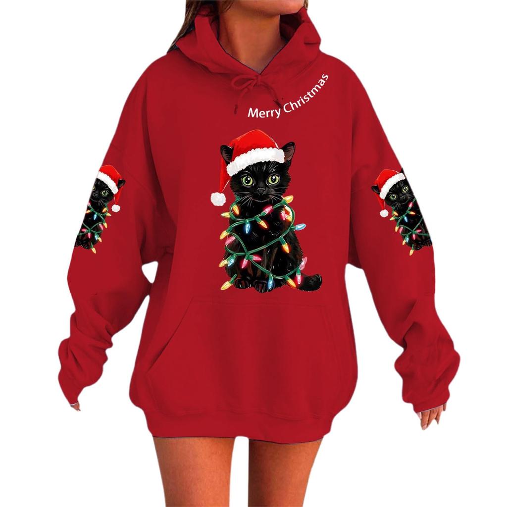 Dámská módní ležérní mikina s dlouhým rukávem s potiskem na vánoční svátky