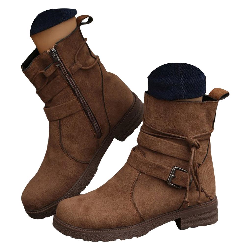Women Decor Tie Side Faux Suede Boots Casual Single Boots Ladies Shoes Short Boots Lace up Boots for Women Size 11