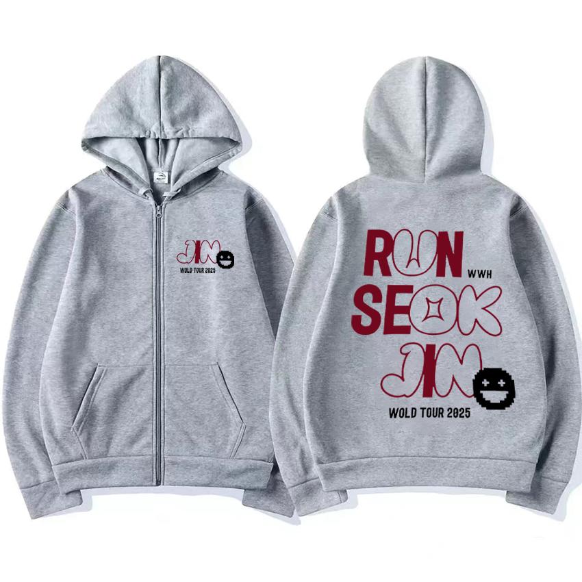 Jin Runseokjin World Tour Hoodie Men Women NEW Vintage Coat Fleece Casual Zip Up Jacket Autumn Winter Oversized Sweatshirts